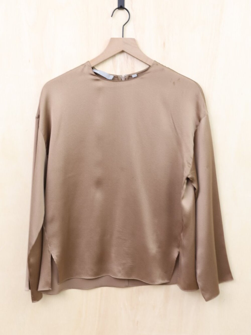 Vince Silk Wide Sleeve Blouse Light Brown XS - Picture 2 of 8